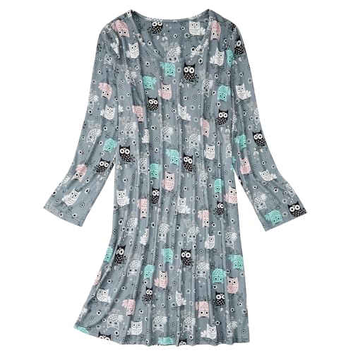 Image of American Trends Nightgowns for Women Long Sleeve Cotton Blend Sleepwear, Knee Length Night Gowns Sleepshirts House Lounge