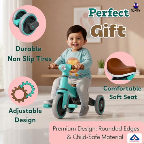 Image of 3-in-1 Toddler Tricycle & Balance Bike for Toddlers 1-3 Years, Easy-Assemble Baby Trike with Silent Wheels, Sturdy Safe Frame, Indoor & Outdoor Ride-On Bicycle for Boys & Girls (Cyan)