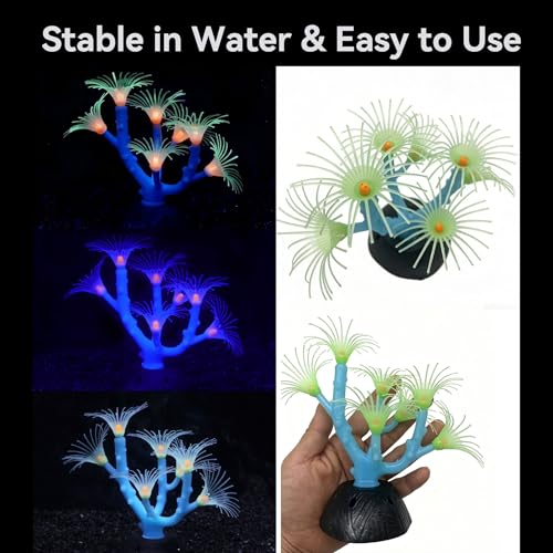 Image of ZtohPyo Aquarium Coral Plant Ornament with Glowing Effect, Silicone Soft Fish Tank Decorations, Artificial Glow in The Dark Plant Ornament for Fish Tank Landscape Decoration