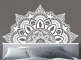 Tatuaż ścienny naklejka na ścianę, Half Mandala Wall Decals Headboard Naklejki winylowe, Boho Bohemian Bedroom Decor Living Room Flowers Decal Mural Non nietoksyczny