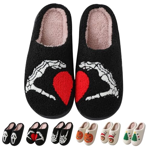 Image of Comfy Elastic Slippers for Women Men,Memory Foam Soft Plush House Slippers | halloween & christmas Fuzzy Slippers, Holiday Retro House Shoes, Indoor & Outdoor,Warm Winter Footwear