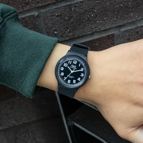 Image of Citizen Women's Q&Q E04A-001VK Cue & Cue Analog Stainless Steel Watch, Solar, Water Resistant To 10 ATM, Urethane Strap, Black, Black, Classic