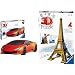Ravensburger Puzzle 3D, Lamborghini Huracán Evo, Età Consigliata 8+, 108 Pezzi Misura 25 x 12 x 7 cm & Italy Eiffel Tower Paris Puzzle 3D, 216 Pezzi, Multicolore, 125562