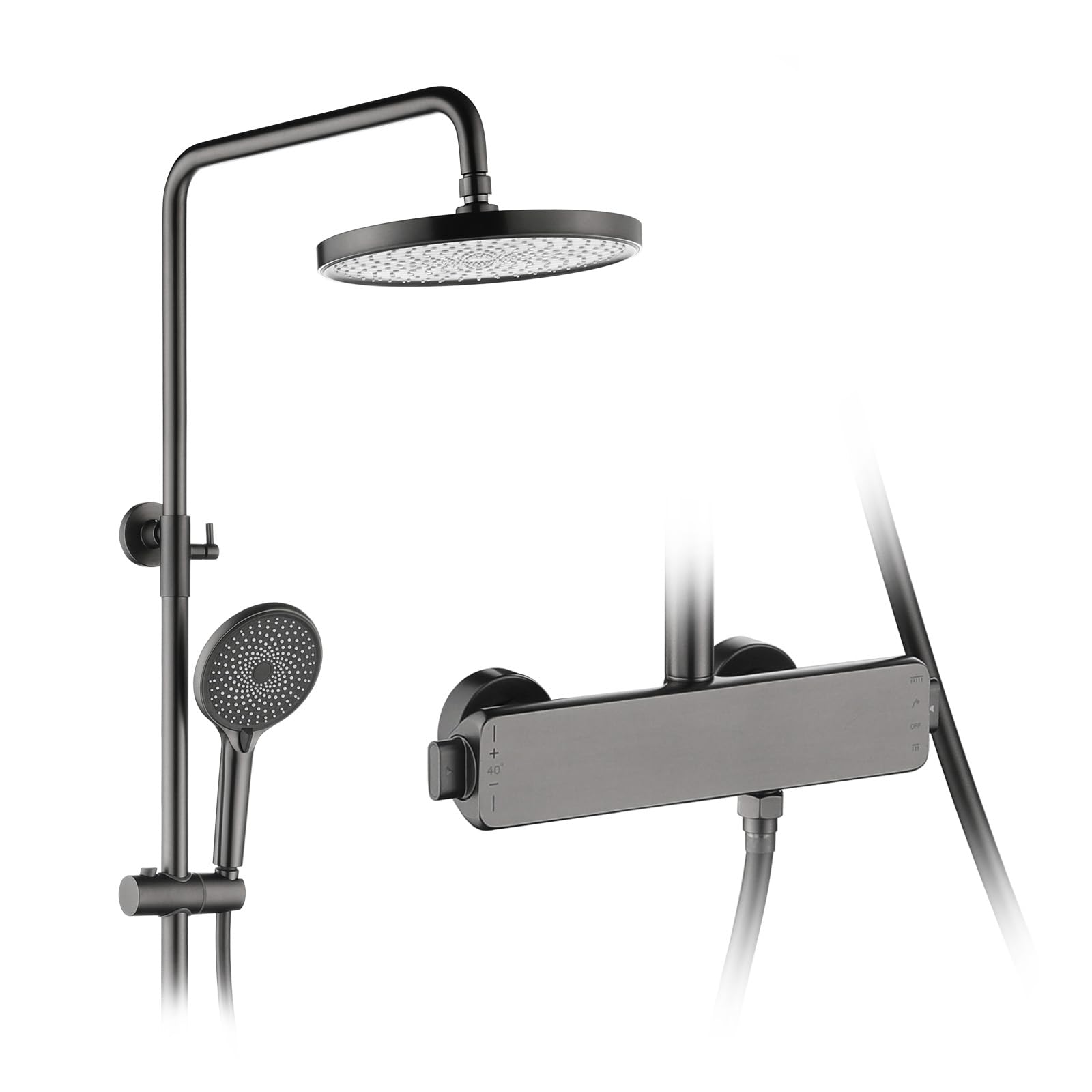 Colonne de douche thermostatique en laiton avec bec cascade et douchette 3 jets gris anthracite
