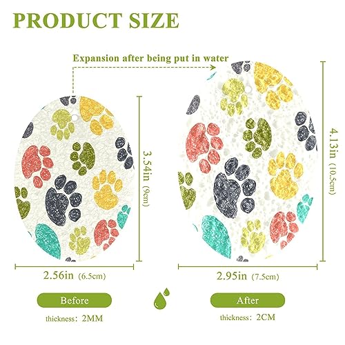 Image of Colorful Doodle Paw Prints Kitchen Sponges Animal Puppy Dog Cleaning Dish Sponges Non-Scratch Natural Scrubber Sponge for Kitchen Bathroom Cars, pack of 3