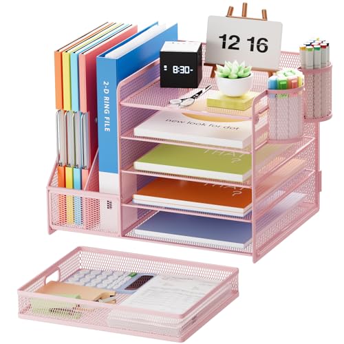Marbrasse Organizador de mesa com suporte de arquivo, bandeja organizadora de papel de 5 camadas com