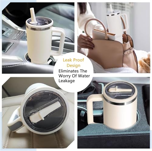 Image of 2 Pack Stanley Cup Lid Replacement 40 oz, with Leak Proof and Flip Straw Lid, Stanley Cup Accessories, for Stanley Quencher H2.0 40 oz Tumbler (Only), BPA Free (Beige and Pink Set)