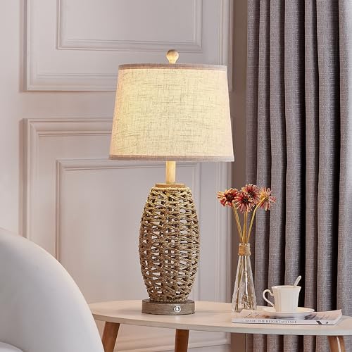 Generic HT23T0816 27 Inch Natural Rattan Table Lamps Set Of 2,Touch Switch,3-Way Dimmable Bedside Lamps thumb #2