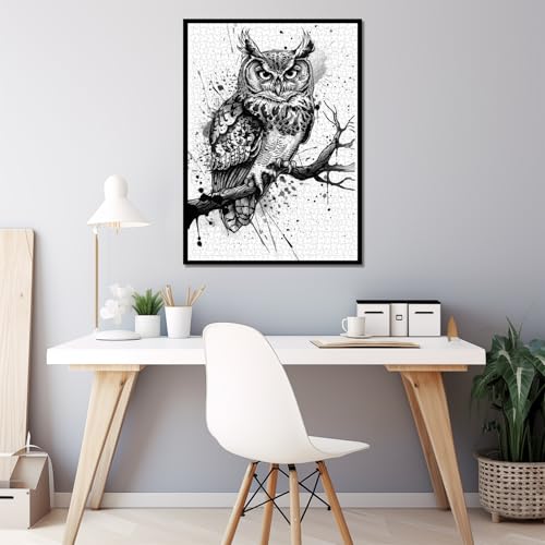Puzzles de Búho para Adultos 1000 Piezas, Rompecabezas de Naturaleza y Bosque con Pájaros, Arte en Blanco y Negro de Animales de Jungla como Decoración de Búho miniatura 3