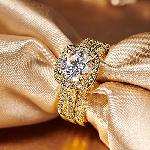 18K Gold Plated Cubic Zirconia Engagement Rings For Women 2 Carat AAAAA CZ Halo Size 4-122