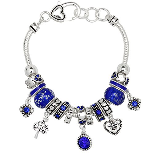 Falari Birthstone Bracelet Multi-Color Charm Beads Silvertone