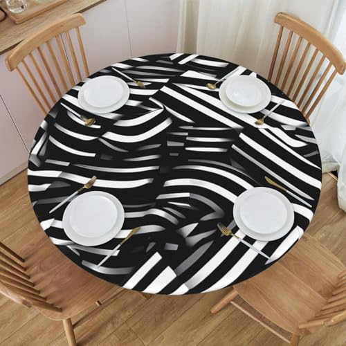 Nappe ronde imperméable élastique à rayures pour table 101-127 cm - 3