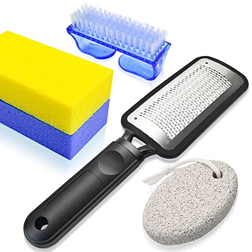 5 In 1 Professional Pedicure Kit, Stainless Steel Heel Scraper for Women Feet Care, Foot Pumice Stone for Feet Hard Skin Remover in Shower, Pumice Stone and Brush for Feet Callus Removal at Home/Salon