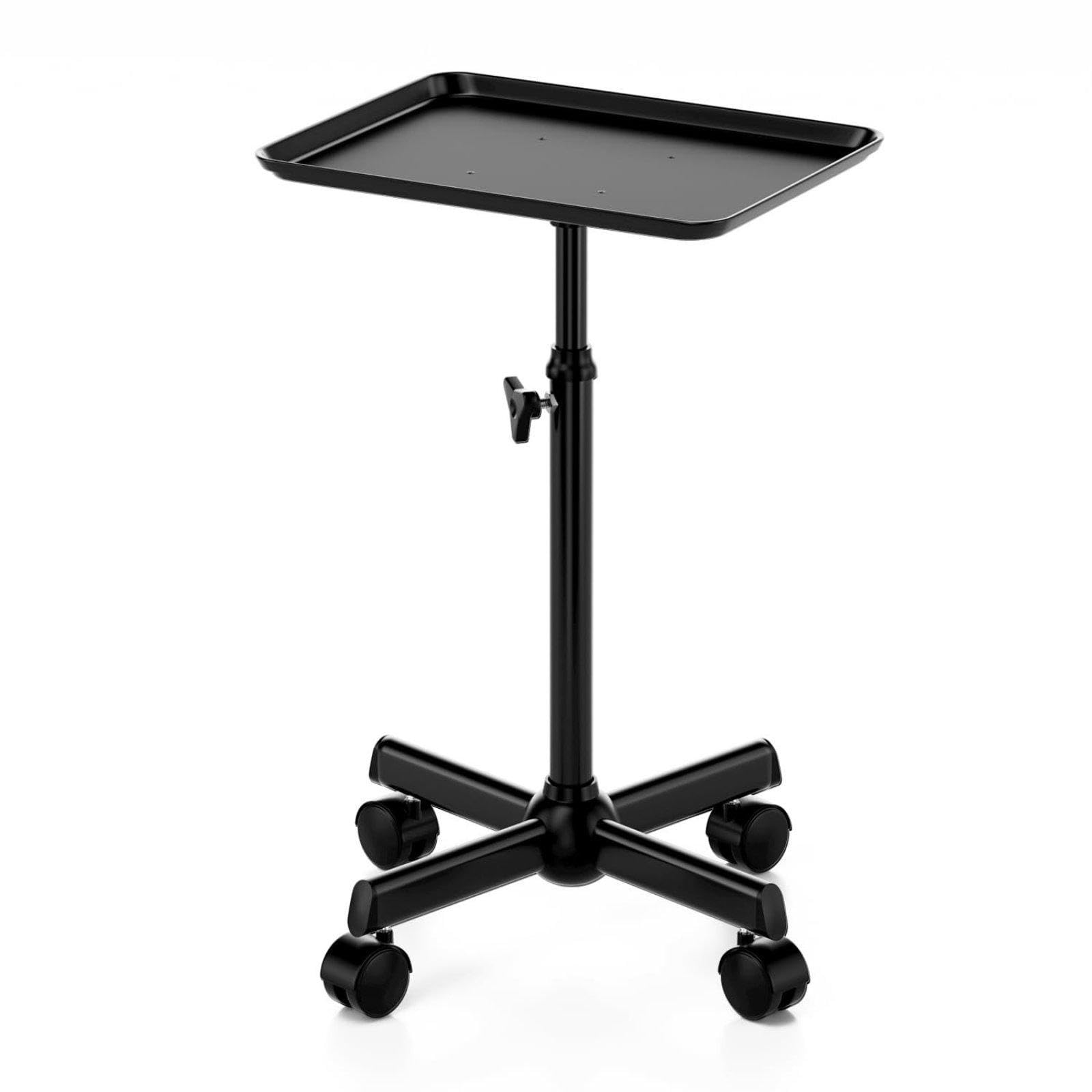 Height Adjustable Salon Tray Swivel Casters Mobile Beauty Trolley Tray Stable Base for Beauticians, Barbershop Black-image-26