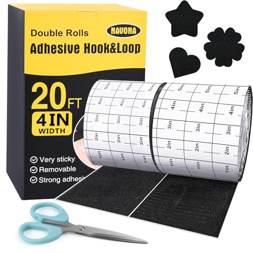 Navona 20Ft x 4 Inch Heavy Duty Hook and Loop Tape with Adhesive, Carpet Anti Slip Rug Gripper, Couch Cushion Grip, Hook and Loop Strips for Home, Office, DIY and Car -Black