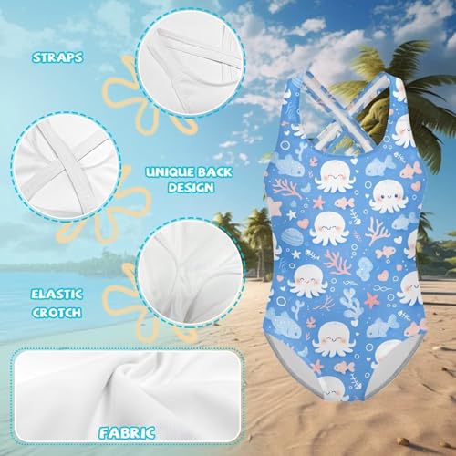 Image of Girls One Piece Swimsuits Teens Sleeveless Back Cross Strap Bathing Suit Kids Quick Dry Cute Beach Swimwear(5-14)