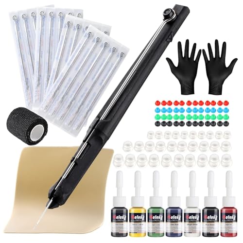 Solong Handpoke Tattoo Kit, Kit de Tatuaje de Bricolaje con Agujas de Tatuaje Vendaje Ojales de tatuaje y tinta para tatuador