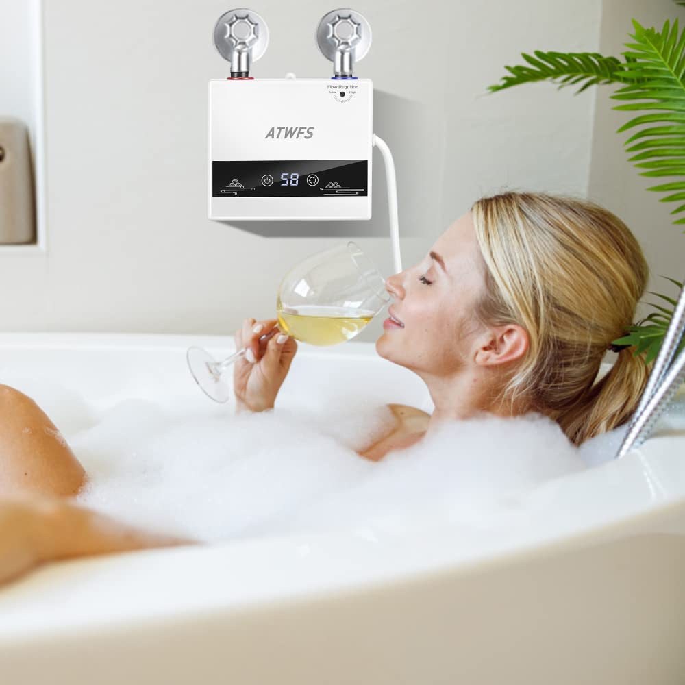 220V Pequeño Calentador Eléctrico de Agua Instantáneo, 4600W IPX4 Resistente al Agua Calentamiento Rápido Temperatura Constante Calentador Instantáneo de Agua para Cocina Baño (Con ducha)