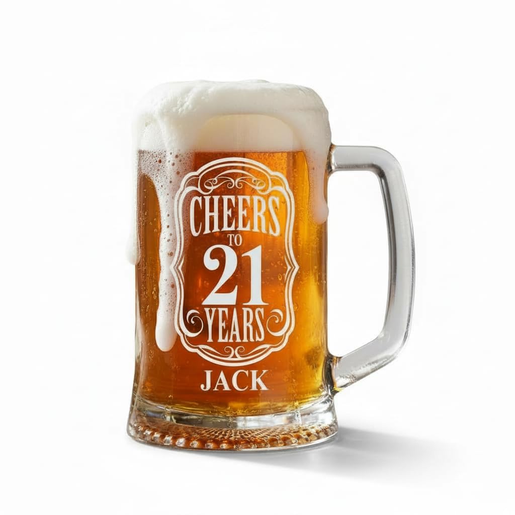 ukgiftstoreonline Cheers to 21 Years Birthday Gift Personalised Engraved Glass Beer Tankard TNK-13