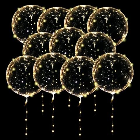 ComboJoy 20 Pack Led Balloons Light Up with Warm White Lights | 24 Pcs 20inch Transparent Balloons and 20 Pcs Led Lights | Perfect Supply for Wedding, Birthday Party, Glow Stick Party Cover