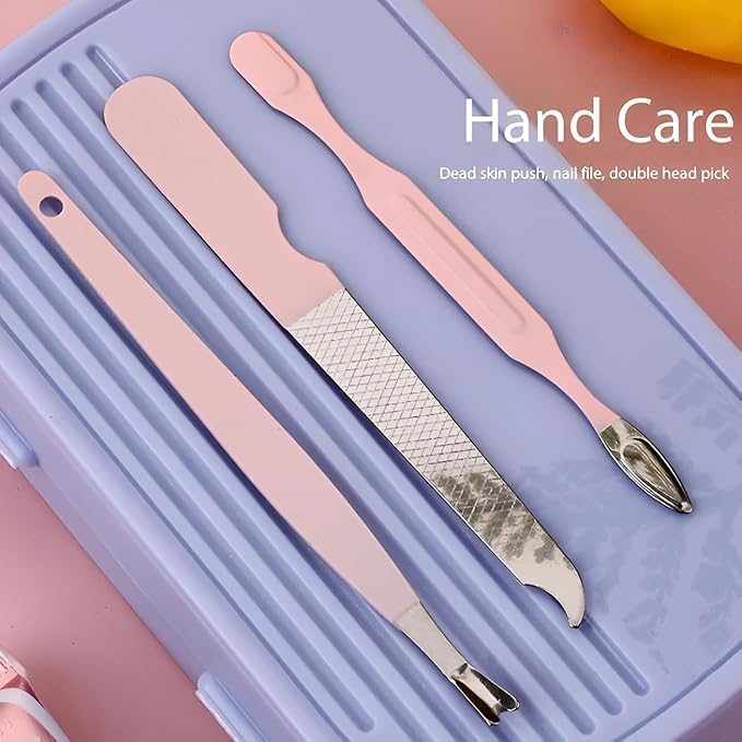 Netram Store Professional Manicure Multifunctional Nail Care Clippers Set Carbon Steel Portable Travel Mini Cutter Kit With Leather Bag For Men Women (14 Psc Pink) 4