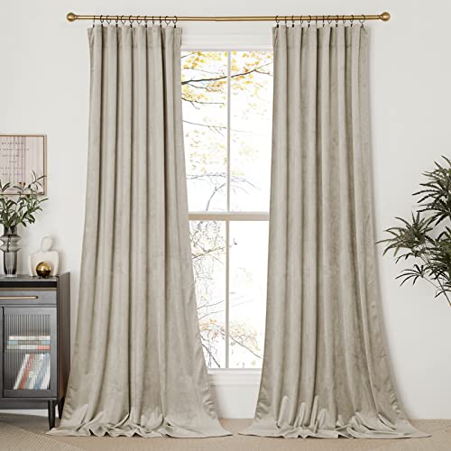 Nicetown Camel Room Darkening Velvet Curtains, Velvet Drapes Bedroom Window Curtains 96 Inch Long, Living Room Rod Pocket Window Treatment Velvet Curtains Farmhouse For Apartment, Set Of 2, 52" Width #TOP1