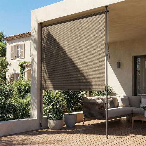 LIFERUN Store Vertical HDPE 150x310 cm Marron, Manivelle sans Perçage, Extensible Occultant, Brise-Vue, Protection Solaire, Résistant aux Intempéries pour Balcon, Terrasse, Jardin