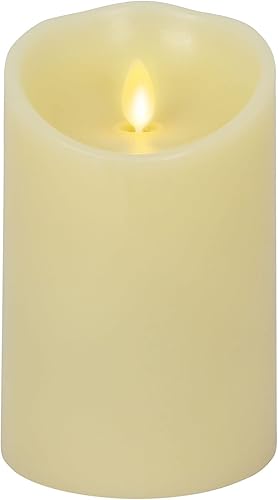 Luminara Vela LED sin llama con borde festoneado, color marfil, 3.5 x 5 pulgadas, pilar de cera real, llama móvil con pilas, con temporizador, sin