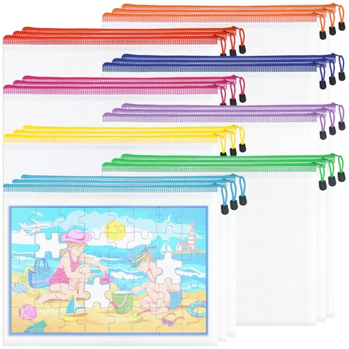 24pcs Mesh Zipper Pouch File Bags Large Puzzle Storage Bags A3 17x12 Inch Reusable Classroom Pouches for Organizing 8 Colors