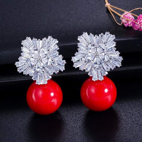 Boucles d'oreilles fleur de neige en perles blanches et oxyde de zirconium pour femme