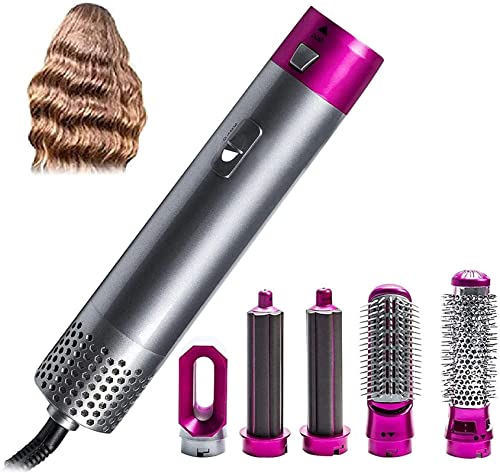 Professional 5 In 1 Heißluftbürste,Haartrockner Warmluftbürste,Haartrockner Lockenwicklerbürste, Ionen Elektrischer Haartrockner Gebläse Trockner Rotierende Bürste Haartrockner Hairstyling Tools Lila Cover