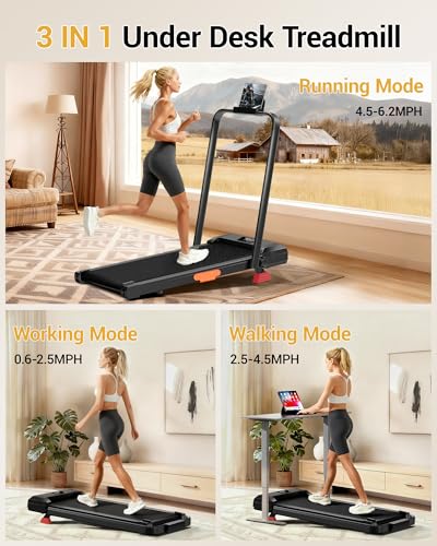 Image of Walking Pad Treadmill with 15% Incline 2.5HP Foldable Under Desk Walking Pad for Home and Offce 300LBS Weight Capacity 0.6-6.2MPH Compact Treadmill with Remote Control