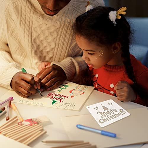 AIEX 24pcs Christmas Stencils, 3x3 Inch Christmas Painting Template Christmas Stencils Reusable Christmas Stencils for Painting on Wood Fabric Paper Windows (Style A)