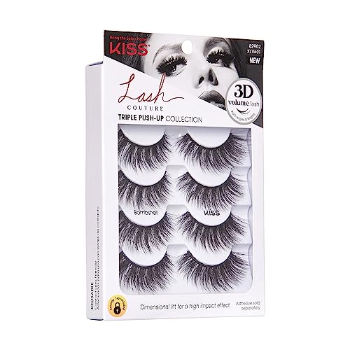 KISS Lash Couture Triple Push-Up False Eyelashes, 'Bombshell', 14 mm, Includes 4 Pairs Of Lashes, Contact Lens Friendly, Easy to Apply, Reusable Strip Lashes - Image 6