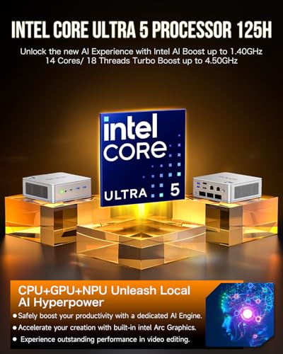 undefined GMKtec Mini PC, K9 Intel Core Ultra 5 125H (Turbo 4.5GHz, 14C/18T) Desktop Computer 1TB SSD 32GB Dual DDR5 5600MHz Dual LAN 2.5G Dual Fan WiFi 6 USB-C BT5.2 USB 3.2 の商品画像 2