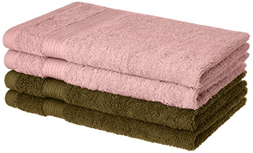 Image of Amazon Brand - Solimo 100% Cotton 2 Piece Bath Towel Set, 380 GSM (Baltic Blue, Mint Green) 100% Cotton 4 Piece Hand Towel Set, 500 GSM (Sepia Brown and Baby Pink)