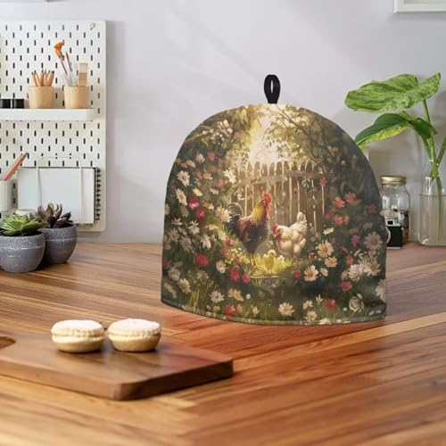 Image of Tea Cosy Thermal Insulation Large Tea Pot Cozies for Teapots Kitchen Accessories Home Table Decorative Tea Kettle Quilt Teapot Cozies Dust Proof Cover, Chicken Family Garden