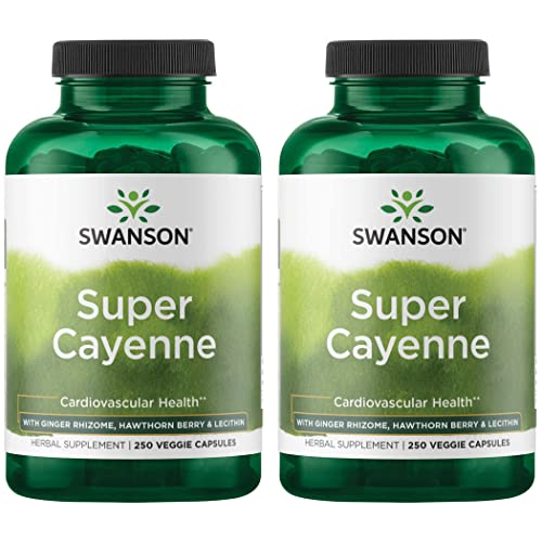 Swanson Super Cayenne - Herbal Supplement Promoting Heart Health, Circulation & Blood Flow - Natural Formula w/Ginger Rhizome, Hawthorne Berry & Lecithin - (250 Veggie Capsules) (2 Pack)
