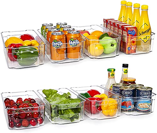 Image of Snazzy Refrigerator Organizer Bins - 8pcs Clear Plastic Bins For Fridge, Freezer, Kitchen Cabinet, Pantry Organization and Storage, BPA Free Fridge Organizer, 12.5 inch Long
