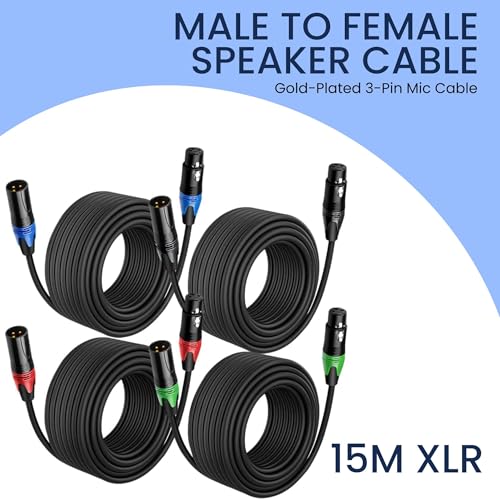 Image of DEVICE OF URBAN INFOTECH 15M XLR Male to Female Speaker Cable, Gold-Plated 3-Pin Mic Cable, Colored Microphone XLR Cable (Pack of 4)