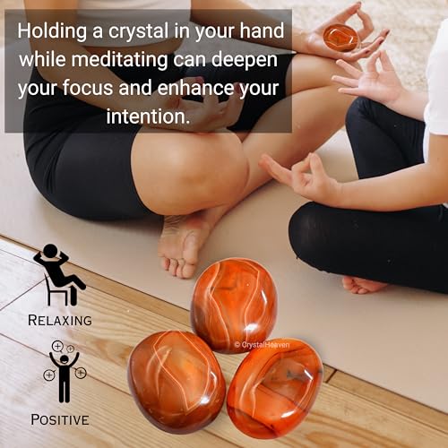 Image of Certified Carnelian Crystal Palm Pebbles Stones for Anxiety Stress Relief Massage - AAA Grade Original Healing Gemstone Agate Palm Stone for Yoga Meditation Spiritual Reiki Feng Shui