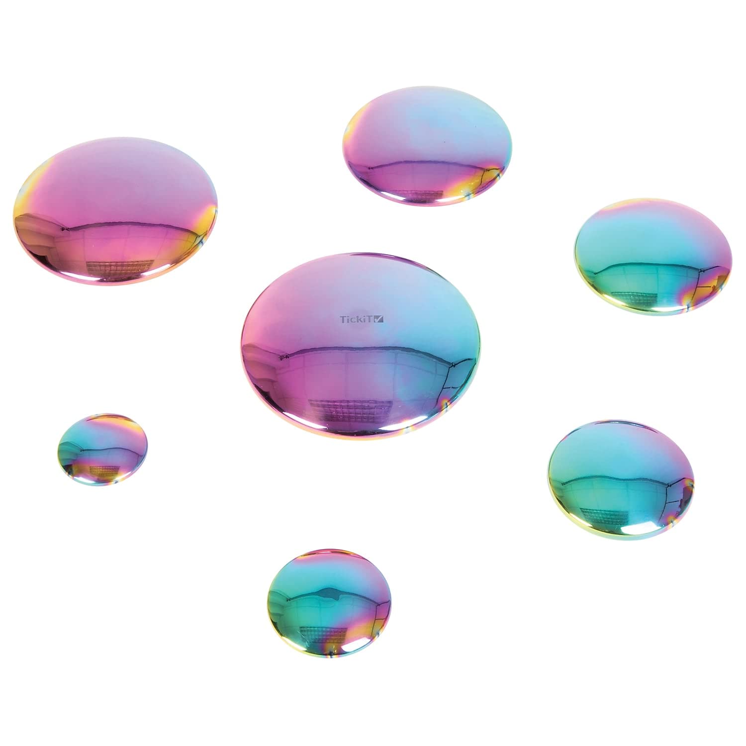 TickiT Sensory Reflective Buttons - Color Burst - Set of 7 - Ages 0m+ - Mirrored, Iridescent Discs for Babies and Toddlers - Sensory Stacking Toy