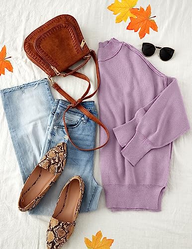 Zesica Women's 2023 Fall Casual Long Sleeve Crew Neck Side Slit Oversized Ribbed Knit Pullover Sweater Tops,Purple,Medium #TOP4