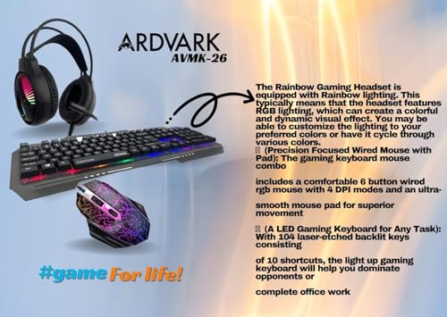 ARDVARK AVMK-26, 3in 1 Combo | Gaming Keyboard and Mouse Combo, RGB Backlit Wired Gaming Mouse and Keyboard, Gaming Headset, Gamer 3in 1 Bundle for... - Image 2