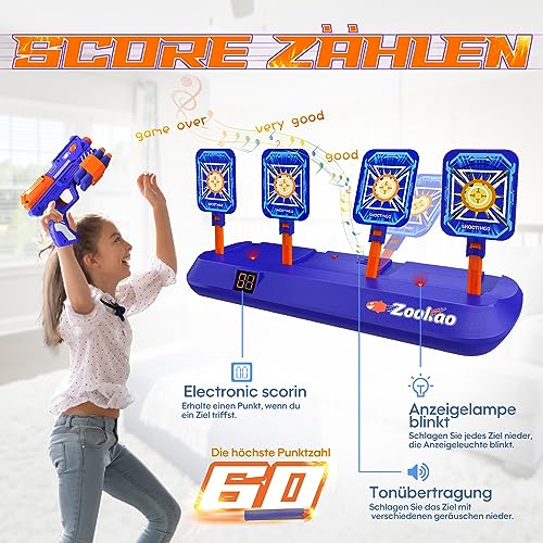 Zookao Spielzeug Pistole für Kinder, Automatische Zielscheiben Digitale Ziele für Nerf Gun Spielzeug Ab 6 7 8 9 10 11 12 Jahre Junge Mädchen Halloween Weihnachten Geschenke Junge 6-12 Jahre, Blau