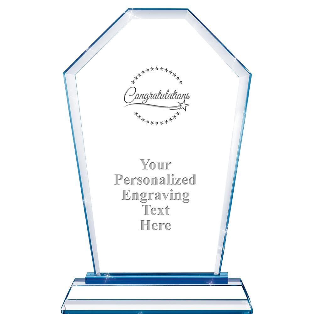 Crown Awards Custom Award, Crest Blue Base Personalized Crystal Trophy