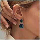 Aneneiceera Vintage Emerald Square Earrings Green Emerald Drop Earrings Geometric Emerald Earrings Luxury Wedding Green Crystal Stud Earrings Jewelry for Women and Girls