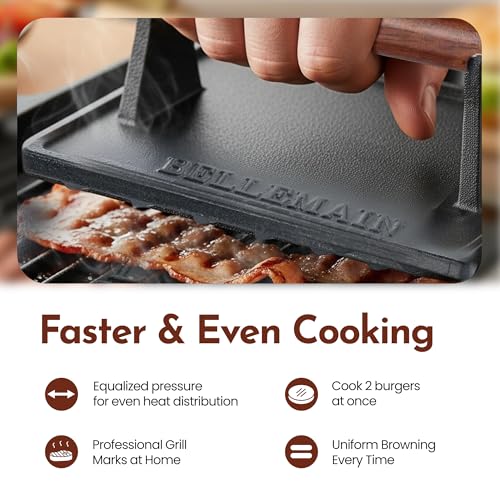 Image of Bellemain Bacon Press Rectangle | Heavy-Duty Cast Iron Grill Press for Perfectly Seared Bacon, Steak & Sandwiches | Equalized Weight Distribution