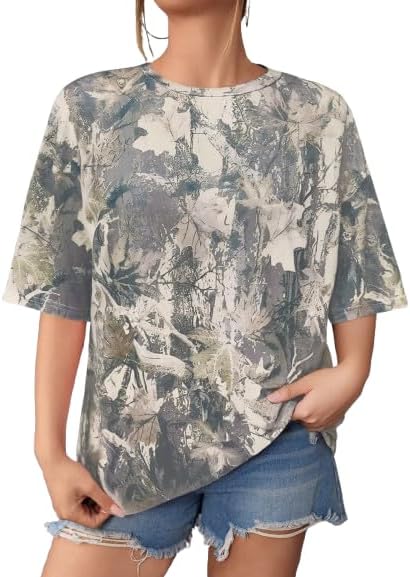 SOLY HUX Women's Camo Print T Shirts Loose Short Sleeve Crew Neck Drop Shoulder Tee Tops Streetwear