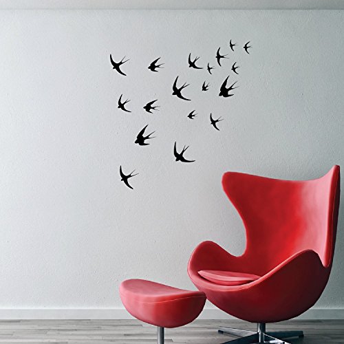 KCD Flock of Birds Wall Decor Decals | 18 Total Birds That Fly Right to Left